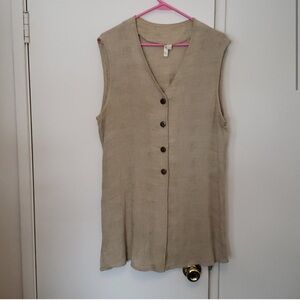 Beige/Taupe Boho button down vest sleeveless wicked fabric Size 14